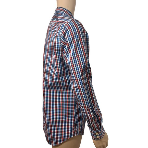 Banana Republic Men Button Up Shirt M  Slim Fit Checked Red White Blue Non-Iron - Picture 9 of 13